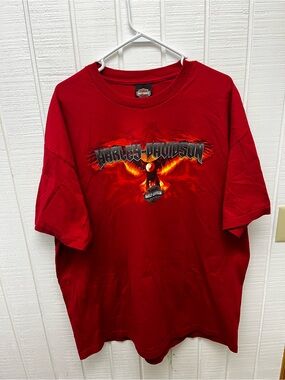 Harley-Davidson Akron Ohio Men’s XXL Red Graphic Print Tee Casual Streetwear 2XL